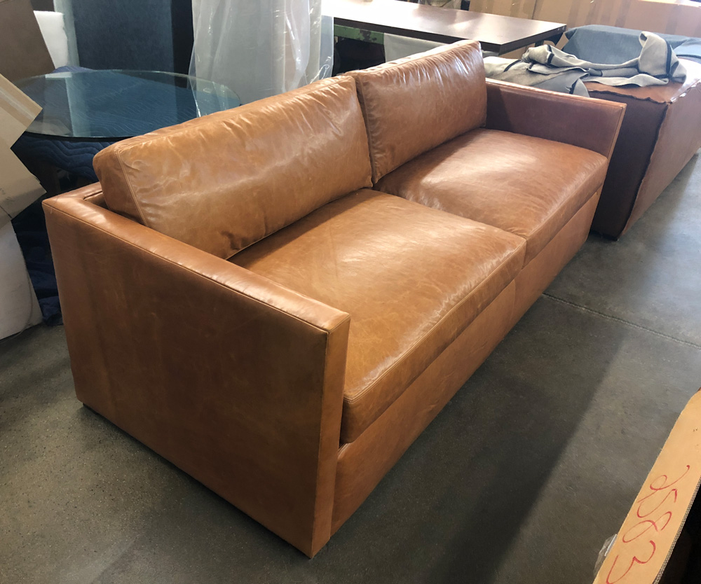 Oscar Leather Sofa in Italian Mont Blanc Sycamore Leather - Full Grain, Full Aniline, Waxed Pull-up Leather - LAF Side High