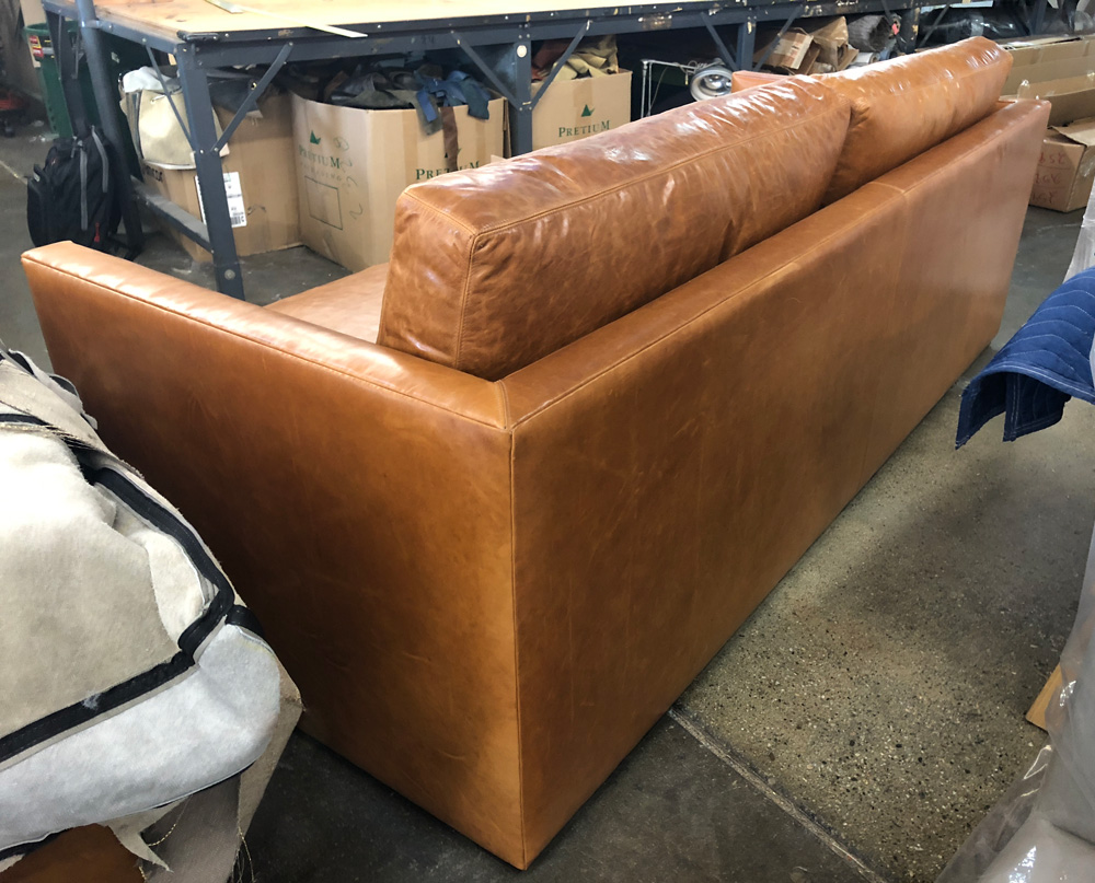 Oscar Leather Sofa in Italian Mont Blanc Sycamore Leather - Full Grain, Full Aniline, Waxed Pull-up Leather - Rear