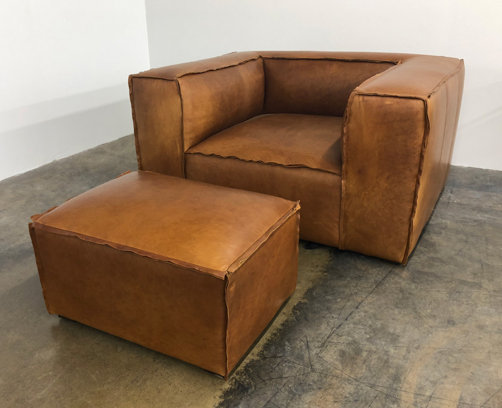 47 inch deep Bonham Leather Chair with Ottoman in Italian Berkshire Chestnut