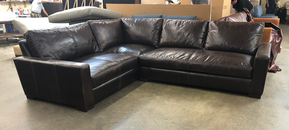 Braxton Mini L Sectional in Italian Glove Truffle Leather - 46 inch depth - Cushion Option 2 - Center