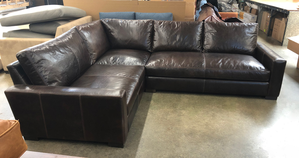 Braxton Mini L Sectional in Italian Glove Truffle Full Grain Leather - 46 inch depth - Cushion Option 2 - Left Center