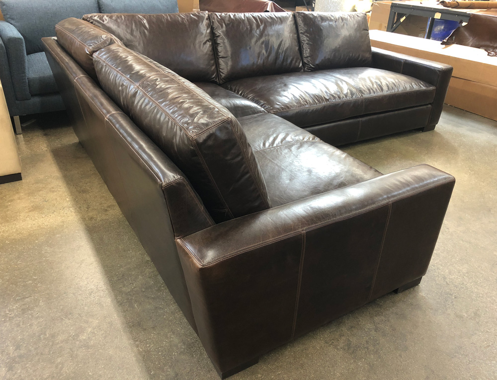 Braxton Mini L Sectional in Italian Glove Truffle Full Grain Leather - 46 inch depth - Cushion Option 2 - Rear Side