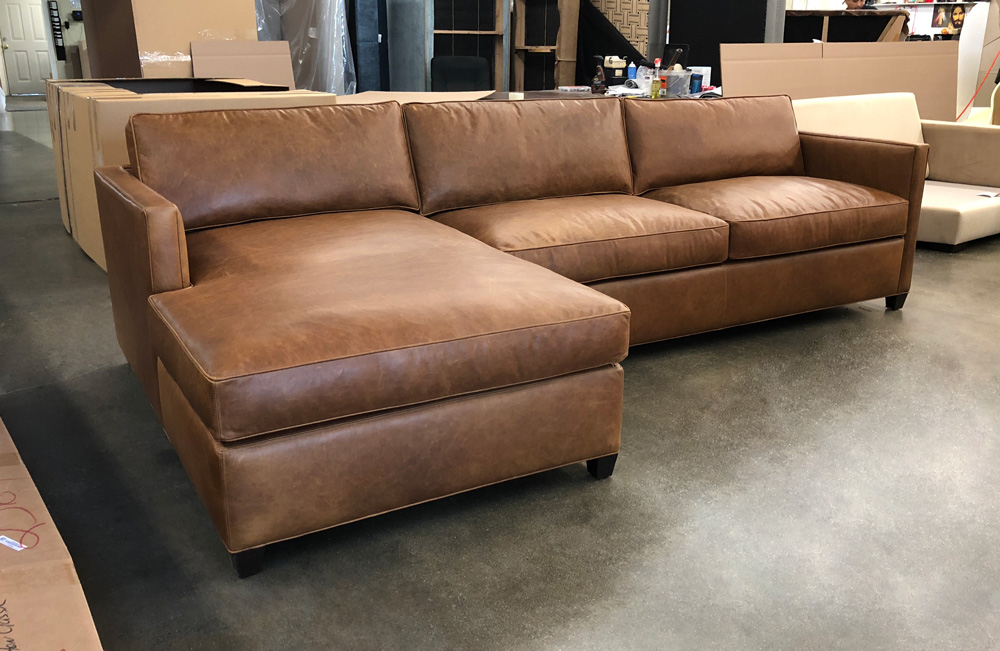 Arizona LAF Sofa Chaise Sectional in Italian Berkshire Chestnut Leather - No Tufting - Left View