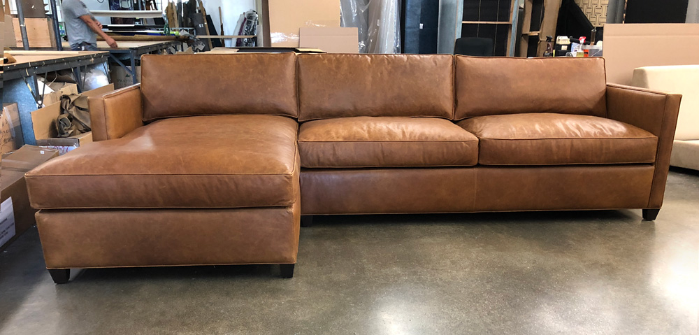 Arizona LAF Sofa Chaise Sectional in Italian Berkshire Chestnut Leather - No Tufting - Front View