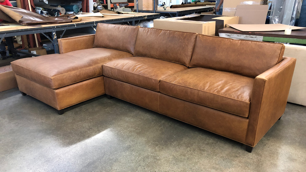 Arizona LAF Sofa Chaise Sectional in Italian Berkshire Chestnut Leather - No Tufting - Right Angle View