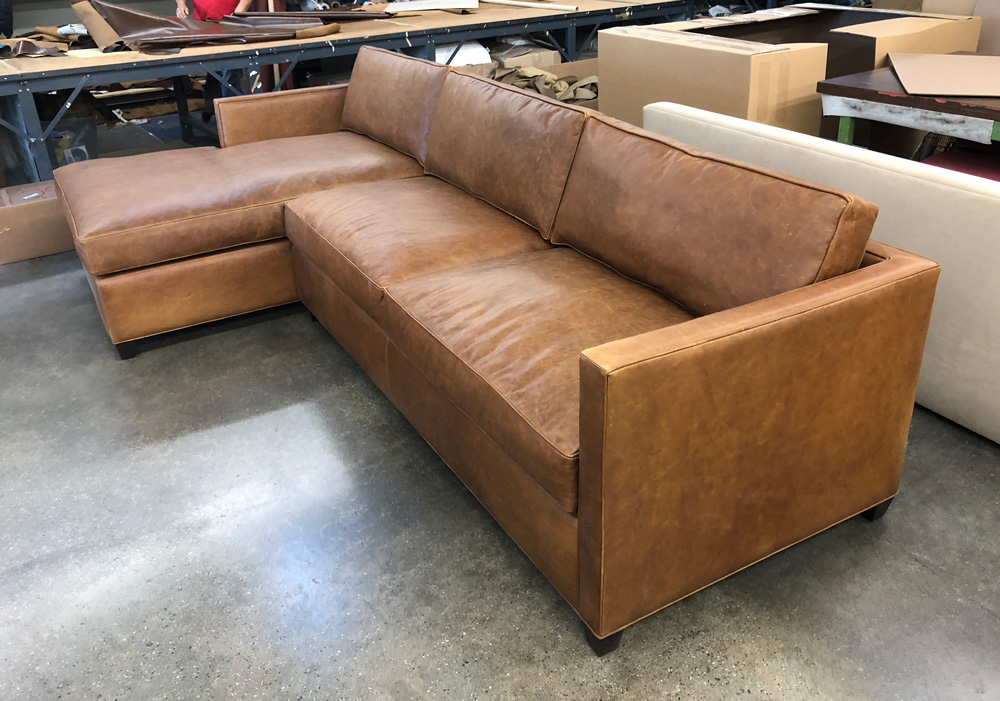 Arizona LAF Sofa Chaise Sectional in Italian Berkshire Chestnut Leather - No Tufting - Right Side Close