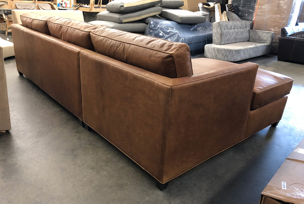 Arizona LAF Sofa Chaise Sectional in Italian Berkshire Chestnut Leather - No Tufting - Rear View