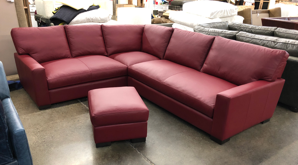 Braxton RAF Mini L Sectional in Italian Chianti Leather - 43 inch depth - Center View