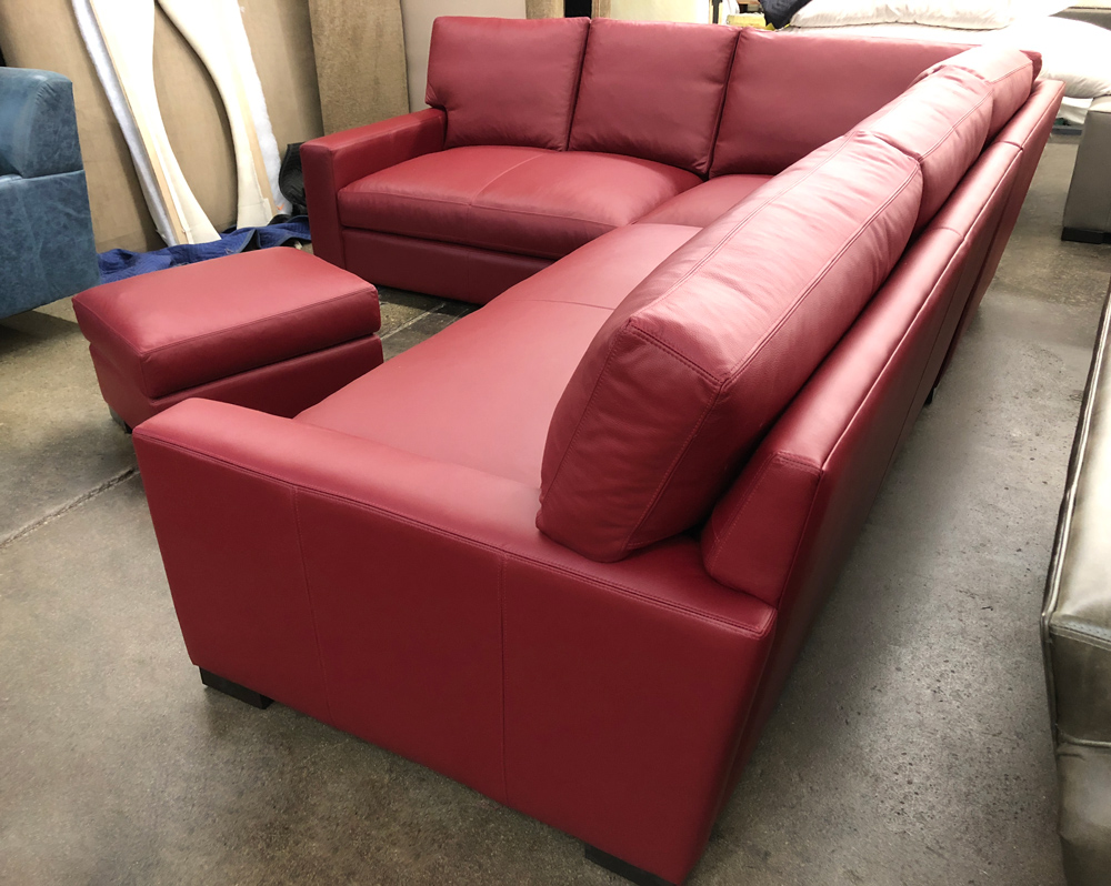 Braxton RAF Mini L Sectional in Italian Chianti Leather - 43 inch depth - Right Back View