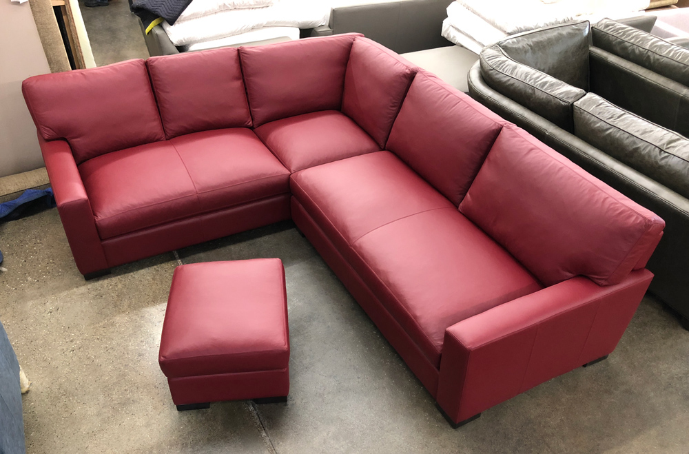 Braxton RAF Mini L Sectional in Italian Chianti Leather - 43 inch depth - Overhead View