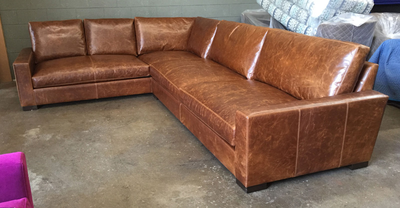 Braxton RAF Leather L Sectional Sofa with Bench Cushion Configuratoin in Brompton Classic
