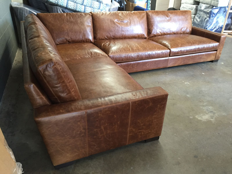 Braxton RAF Leather L Sectional Sofa with Custom Length in Brompton Classic