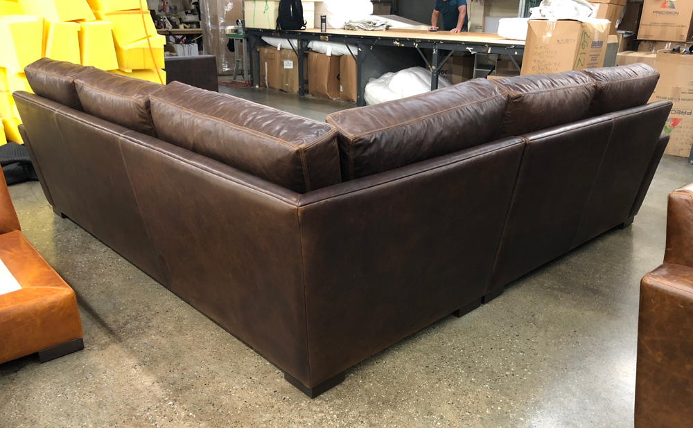 Braxton Corner Sectional Sofa in Italian Berkshire Cocoa Leather - back view