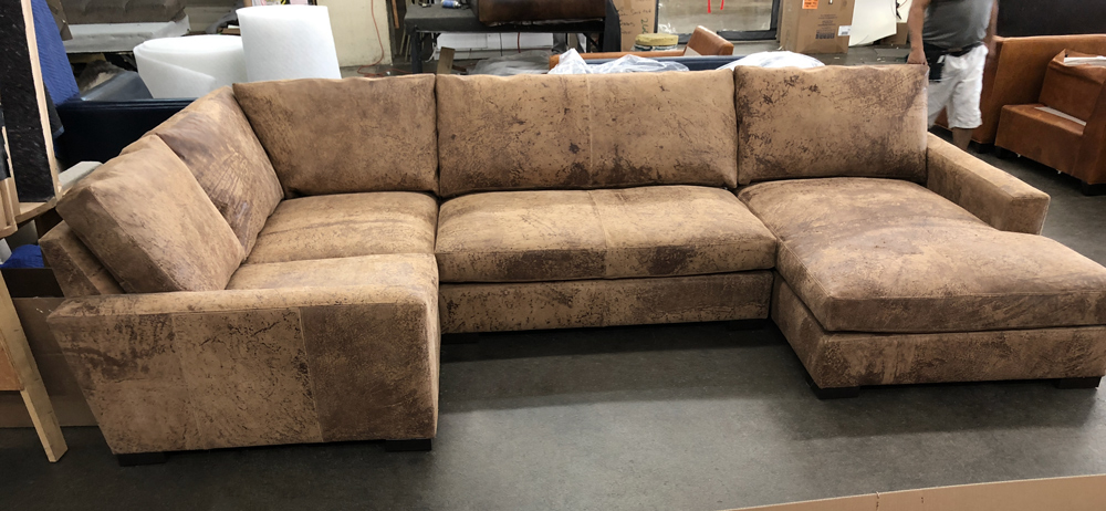 Braxton Mini L Sectional with Chaise-Custom length reduction on LAF end-Italian Destroyed Leather-Ragtime Natural-46 inch Depth-front view