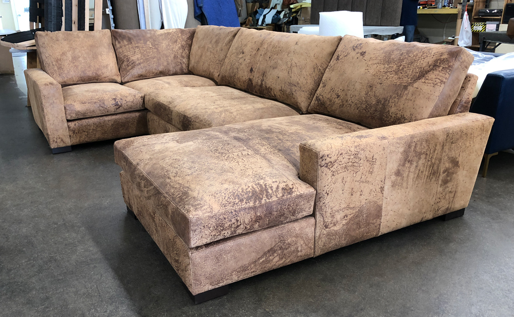 Braxton Mini L Sectional with Chaise-Custom length reduction on LAF end-Italian Destroyed Leather-Ragtime Natural-46 inch Depth-raf view