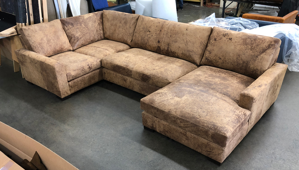 Braxton Mini L Sectional with Chaise-Custom length reduction on LAF end-Italian Destroyed Leather-Ragtime Natural-46 inch Depth-raf high view