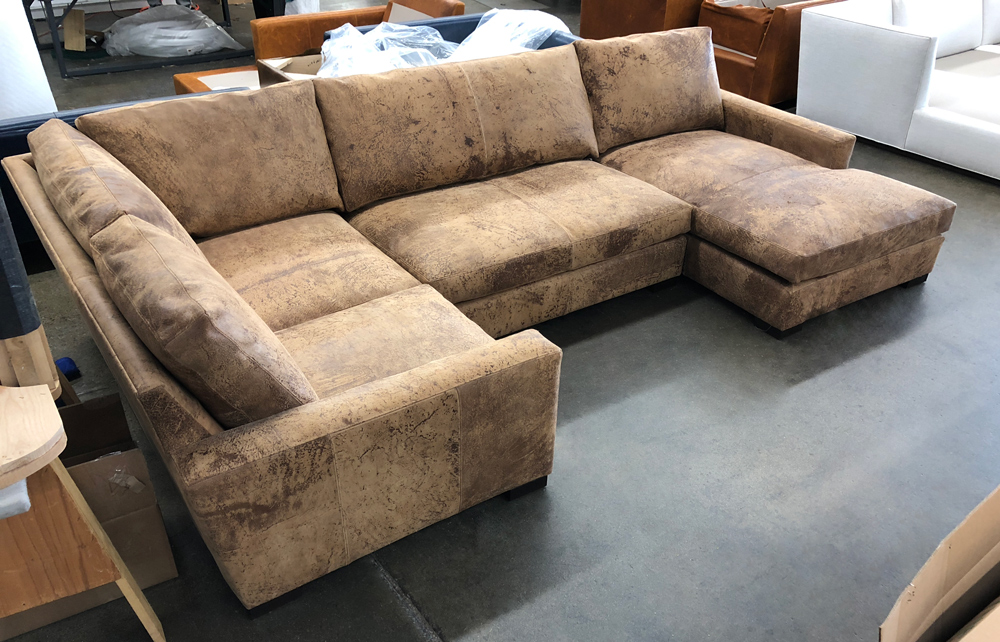 Braxton Mini L Sectional with Chaise-Custom length reduction on LAF end-Italian Destroyed Leather-Ragtime Natural-46inch Depth-laf high view