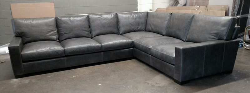 Braxton LAF L Sectional in Italian Berkshire Pewter Leather