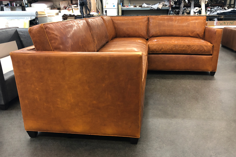 Arizona Mini L Sectional Sofa in Italian Domaine Bronze Leather - without Tufting - LAF Side View