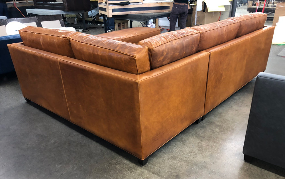 Arizona Mini L Sectional Sofa in Italian Domaine Bronze Leather - without Tufting - Back View