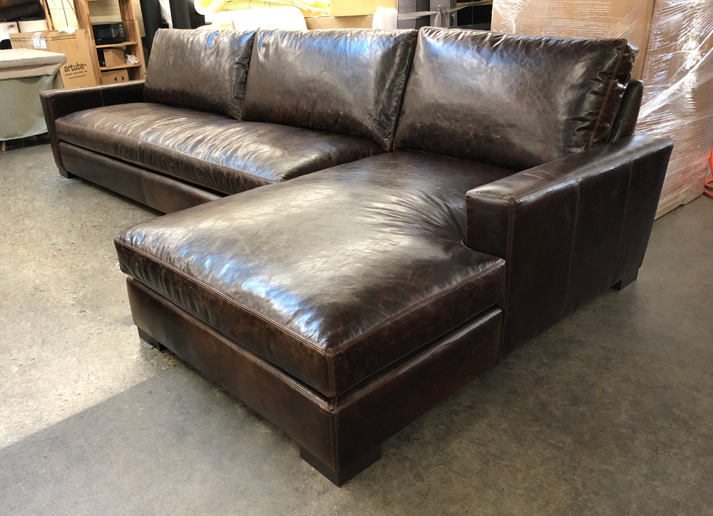 Custom Braxton Sofa Chaise Sectional in Italian Brompton Cocoa - 144" x 43" x 70"