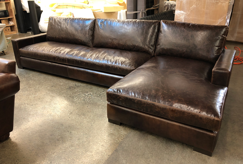 Custom Braxton Sofa Chaise Sectional in Italian Brompton Cocoa - 144" x 43" x 70"