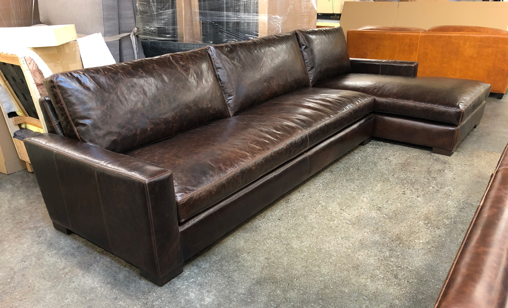 Custom Braxton Sofa Chaise Sectional in Italian Brompton Cocoa - 144" x 43" x 70"