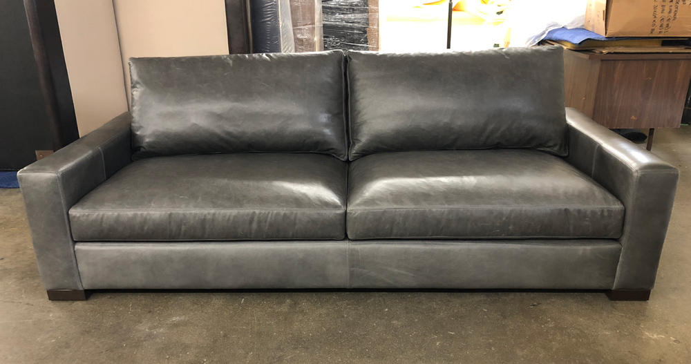 8ft Braxton Leather Sofa in Italian Berkshire Pewter Leather - 43 inch depth