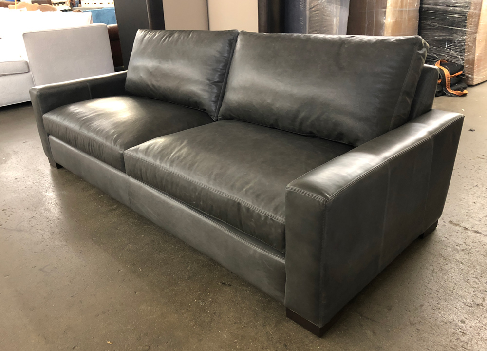 8ft Braxton Leather Sofa in Italian Berkshire Pewter Leather - 43 inch depth