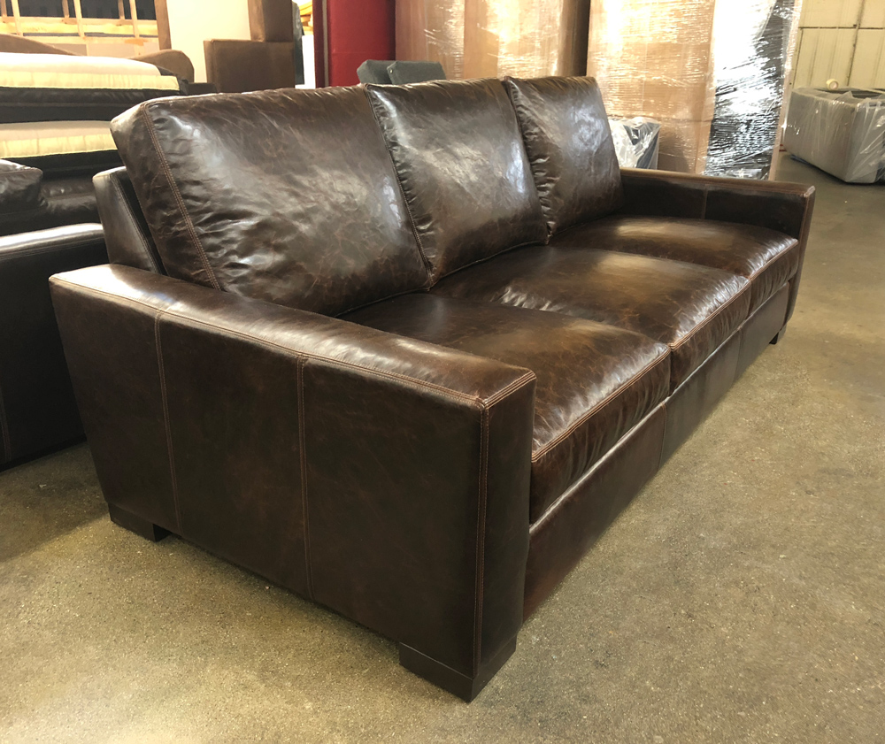 90 inch Braxton Leather Sofa in Brompton Cocoa Leather - 43 inch depth - LAF Side Angle View