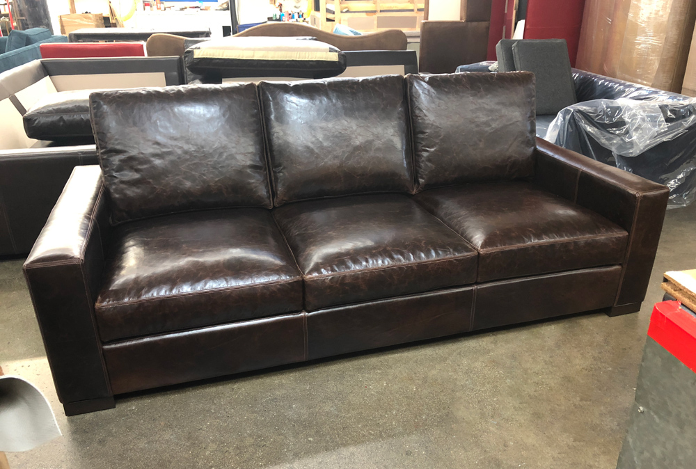 90 inch Braxton Leather Sofa in Brompton Cocoa Leather - 43 inch depth - Front View