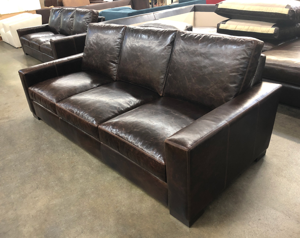 90 inch Braxton Leather Sofa in Brompton Cocoa Leather - 43 inch depth - RAF Front View High