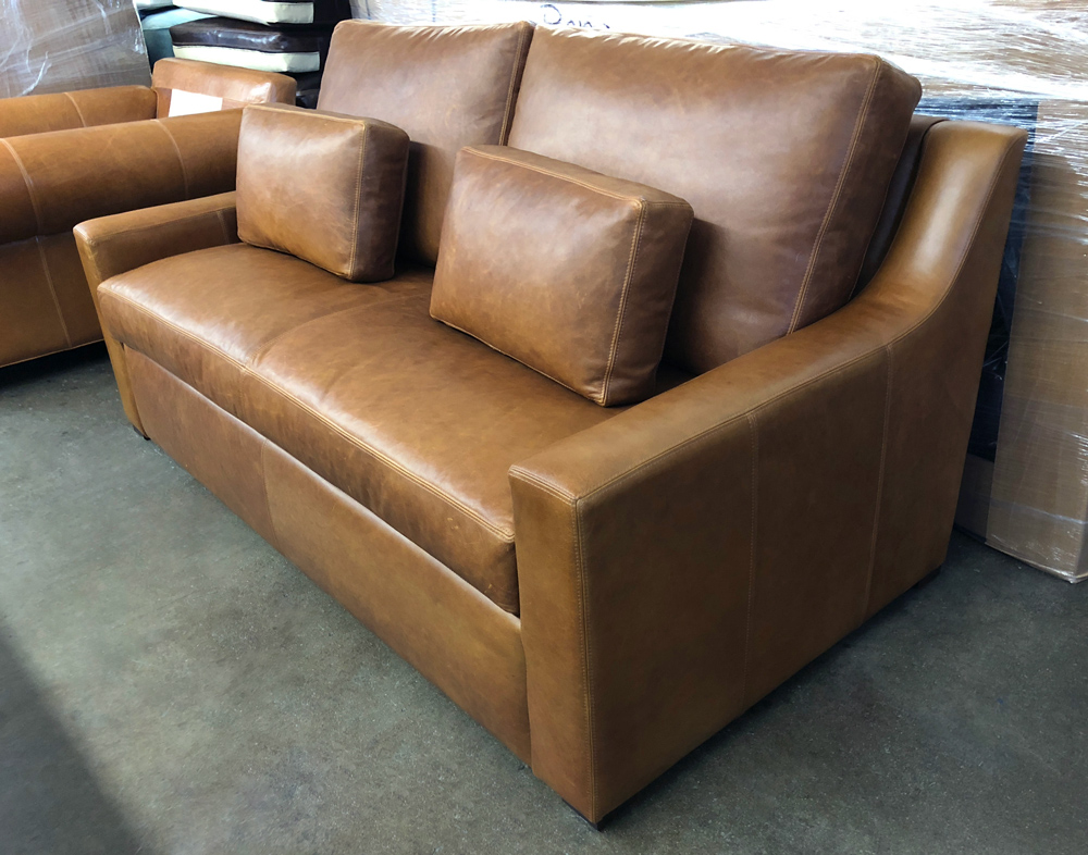 Julien Track Arm Leather Sofa in Italian Berkshire Chestnut - 72"L x 38"D