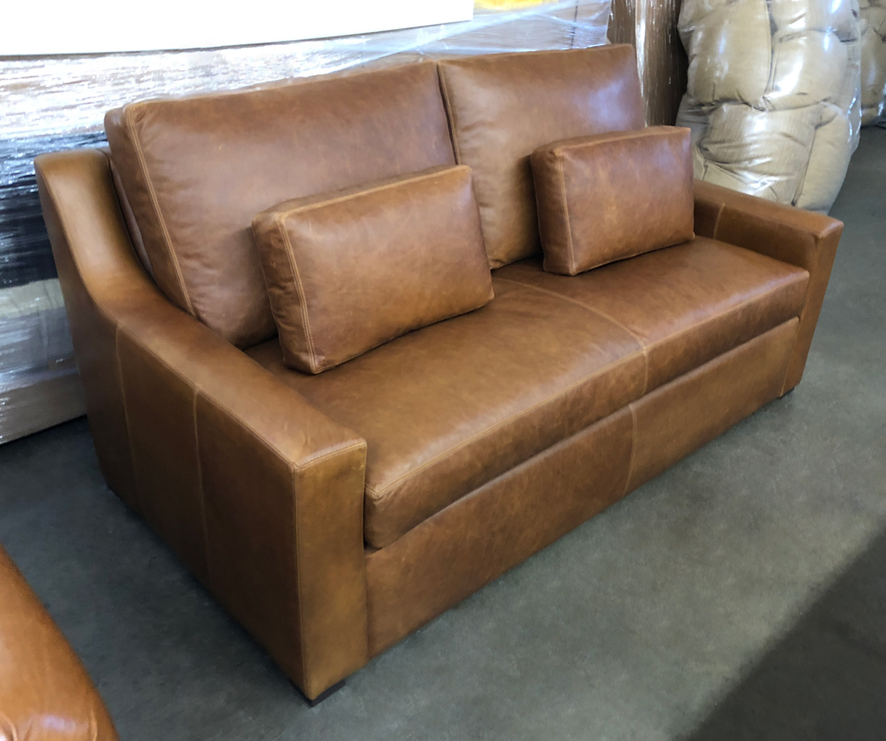 Julien Track Arm Leather Sofa in Italian Berkshire Chestnut - 72"L x 38"D