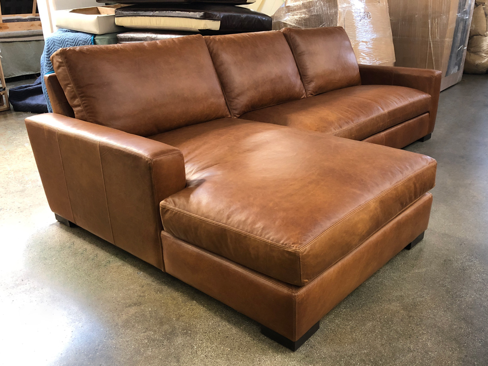 LAF Braxton Sofa Chaise Sectional in Italian Berkshire Chestnut to Raleigh North Carolina - LAF Front View