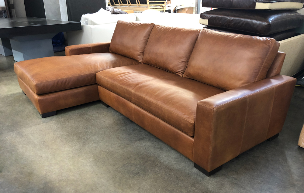 LAF Braxton Sofa Chaise Sectional in Italian Berkshire Chestnut to Raleigh North Carolina - RAF Front View