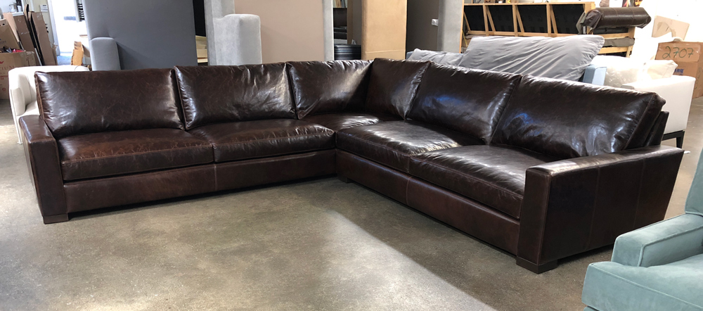Braxton Grand Corner Sectional in Italian Brompton Cocoa Leather - Cushion Option 2 - RAF Center View