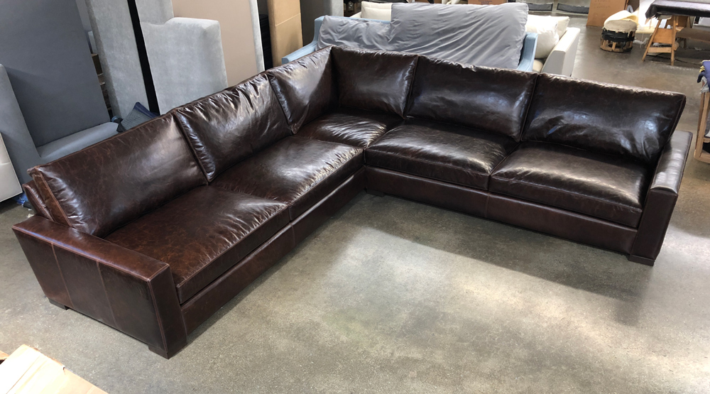 Braxton Grand Corner Sectional in Italian Brompton Cocoa Leather - Cushion Option 2 - High Center View