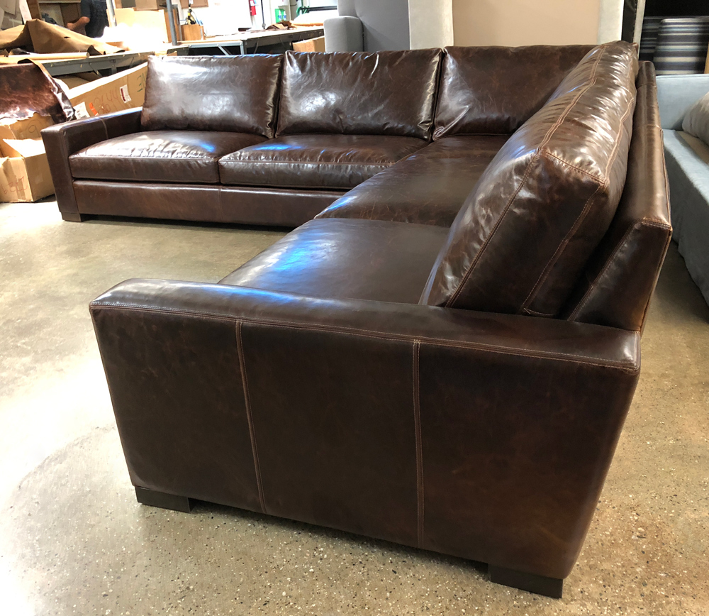 Braxton Grand Corner Sectional in Italian Brompton Cocoa Leather - Cushion Option 2 -RAF Side View