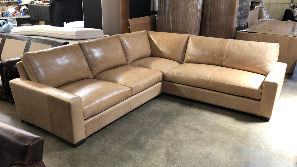 LAF Braxton Mini L Sectional in Italian Glove Buckskin Leather - LAF front view