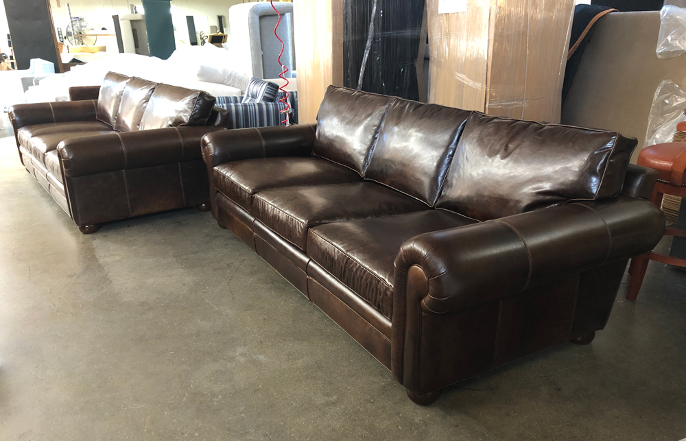 Pair of 9ft Langston Leather Sofas in Italian Brompton Cocoa Leather - 48 inch depth