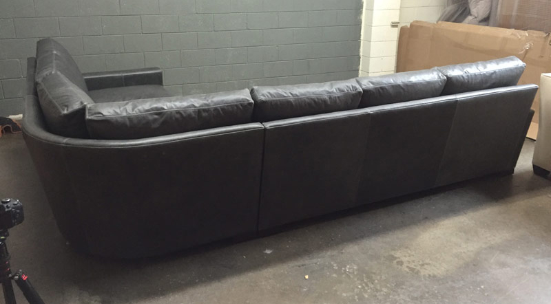 Braxton LAF L Sectional in Italian Berkshire Pewter Leather with Custom Rounded Corner