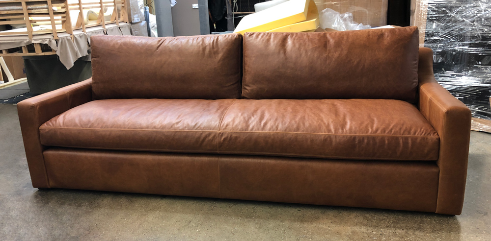 Julien Track Arm Sofa in Italian Berkshire Chestnut Leather - 108"L x 42"D