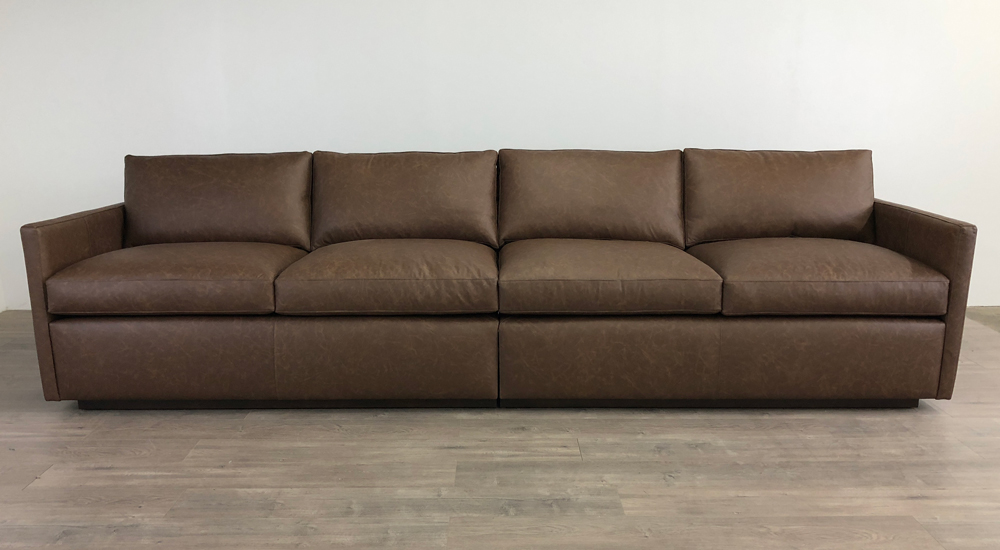 Dexter Grand Sofa in Vintage Brown Leather 132"L x 41"D - Front View