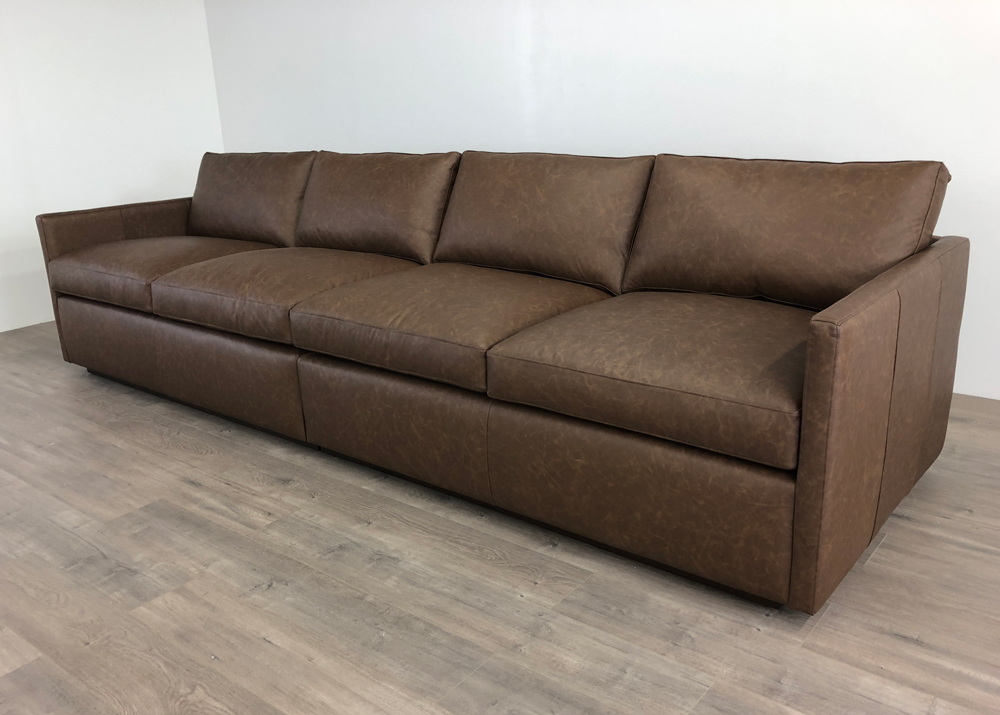 Dexter Grand Sofa in Vintage Brown Leather 132"L x 41"D - RAF Front View