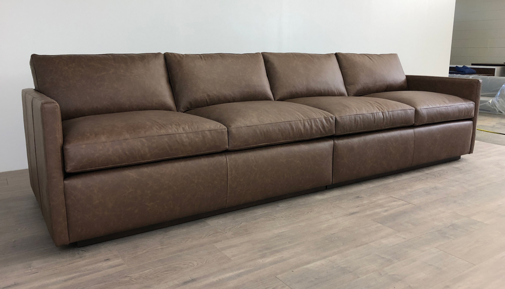Dexter Grand Sofa in Vintage Brown Leather 132"L x 41"D - RAF Front View