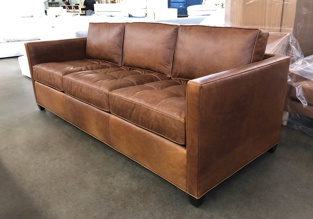 Arizona Leather Sofa in Italian Berkshire Chestnut Leather - LAF front side view