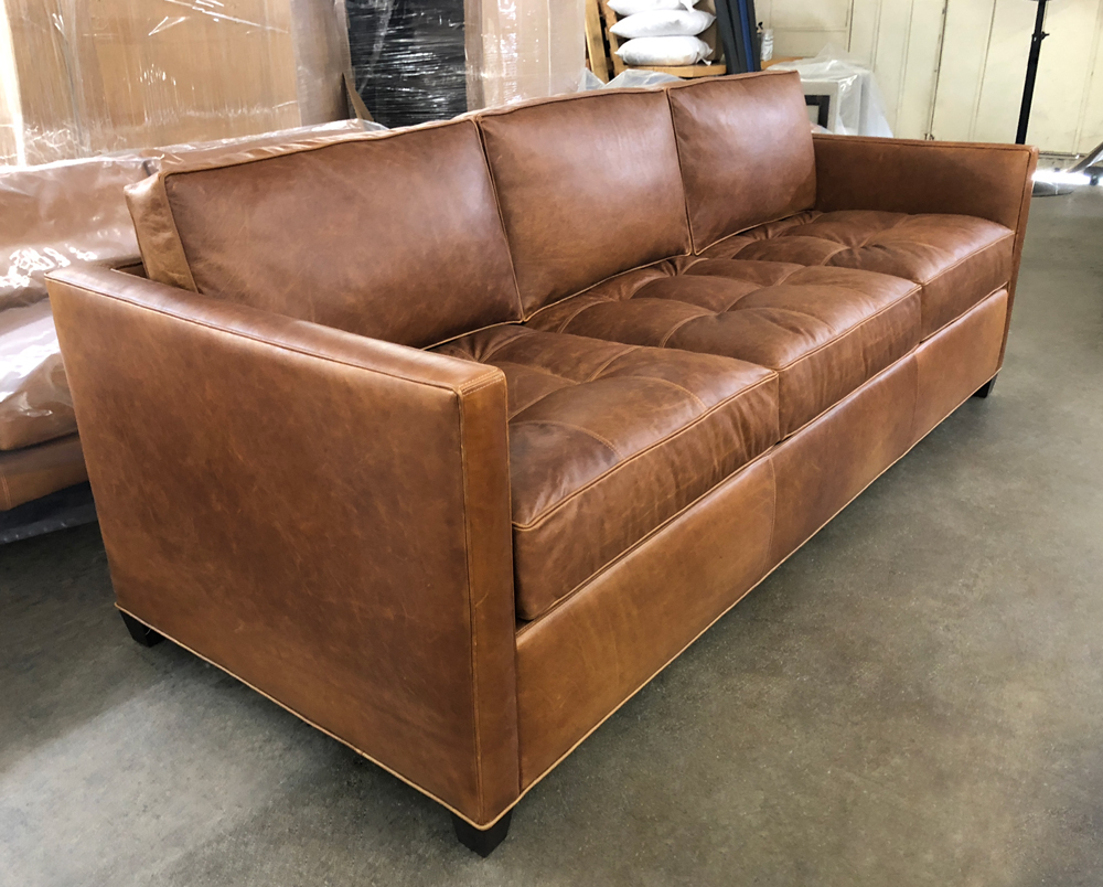 Arizona Leather Sofa in Italian Berkshire Chestnut Leather - LAF front view