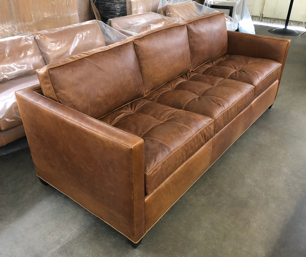 Arizona Leather Sofa in Italian Berkshire Chestnut Leather - LAF front high view