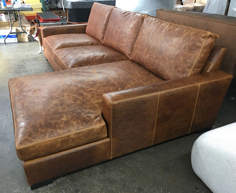 Right Facing view of this Braxton Sofa Chaise Sectional in Italian Brentwood Tan Leather